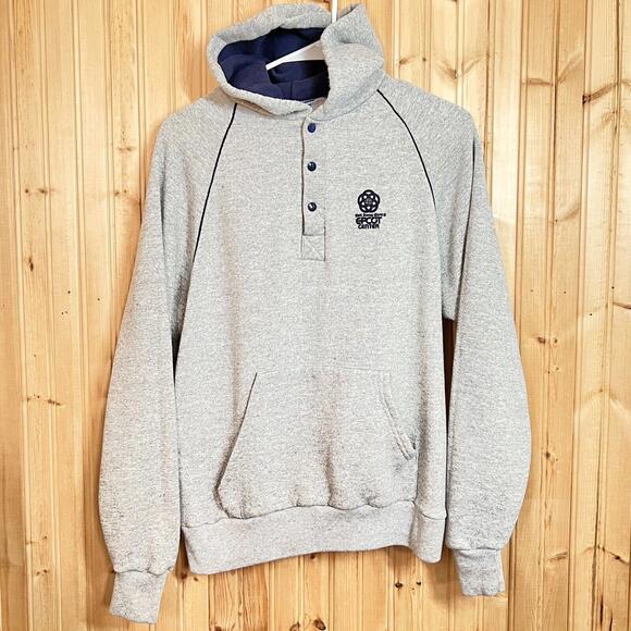 VTG 80s Walt Disney World Epcot Center Hoodie Sweatshirt 1/4 Snap SLIM FIT Sz L - Picture 11 of 12